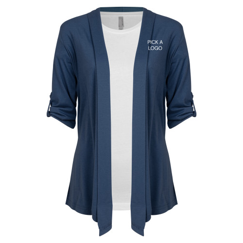 Womens Navy Drape Front Cardigan Sweater -My Company Logo