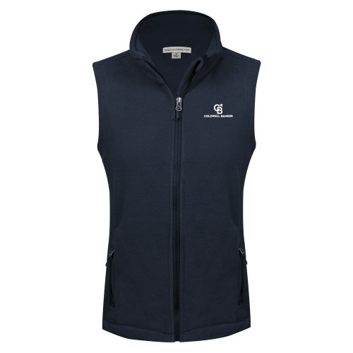 Womens Navy Fleece Full Zip Vest-Monogram Vertical Single