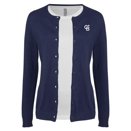 Womens Navy Cardigan Sweater-Monogram Icon