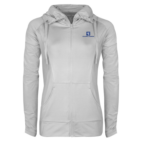 Womens White Sport Wick Stretch Full Zip Jacket-Framed Vertical Single