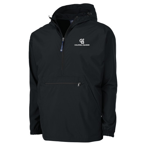 Charles River Black Pack N Go Pullover Rain Jacket-Monogram Vertical Single