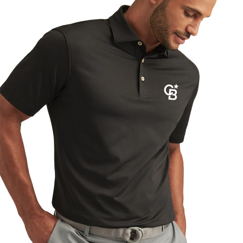 Peter Millar Black Solid Performance Jersey Polo-Monogram Icon