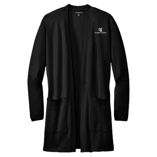 Mercer + Mettle Womens Black Open Front Cardigan Sweater-Monogram Vertical Single