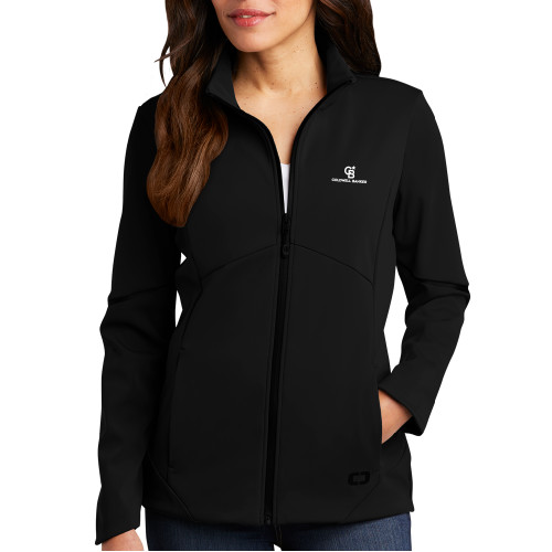 OGIO Womens Black Exaction Softshell Jacket-Monogram Vertical Single