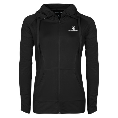 Womens Black Sport Wick Stretch Full Zip Jacket-Monogram Vertical Single