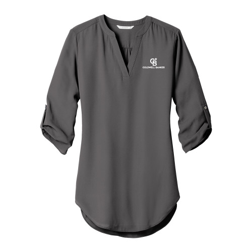 Womens Grey 3/4 Sleeve Tunic Blouse-Monogram Vertical Single