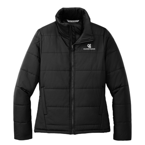 Womens Black Puffer Jacket-Monogram Vertical Single
