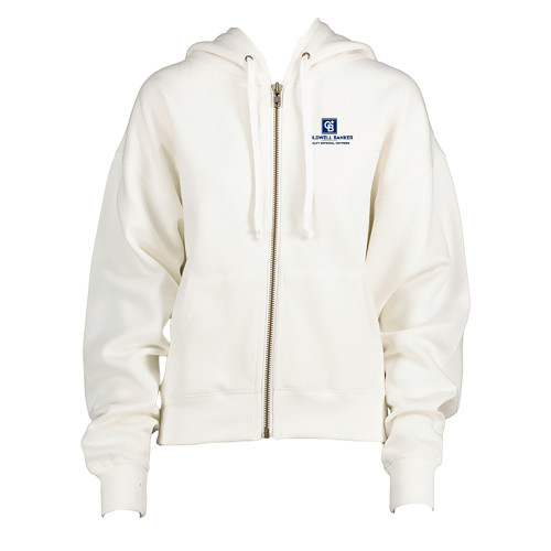 ENZA Womens White Boxy Full Zip Hood-Realty Referral Network Framed Logo