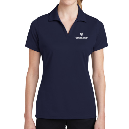 Womens Navy Dry Mesh Polo-Realty Referral Network Monogram Flat