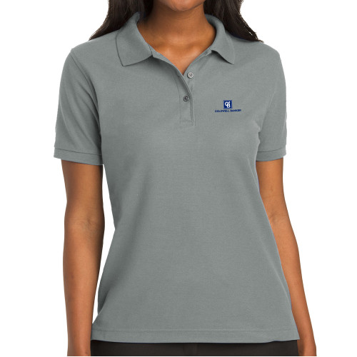 Womens Silk Touch Cool Grey Pique Polo-Framed Vertical Single