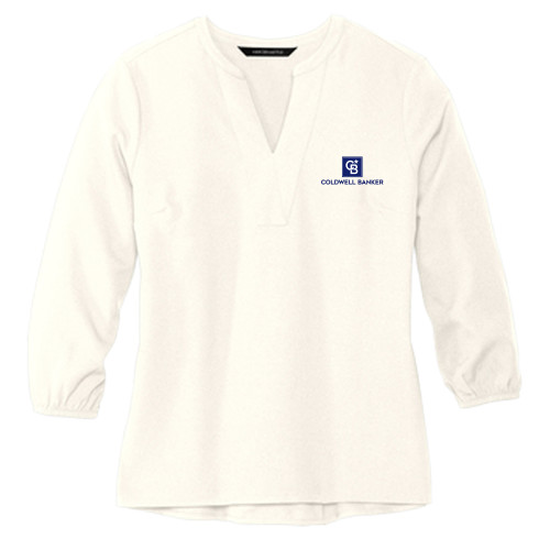 Mercer + Mettle Womens Ivory 3/4 Sleeve Crepe Blouse-Framed Vertical Single