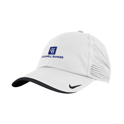 Nike White Dri Fit Perforated Hat-Framed Vertical Single