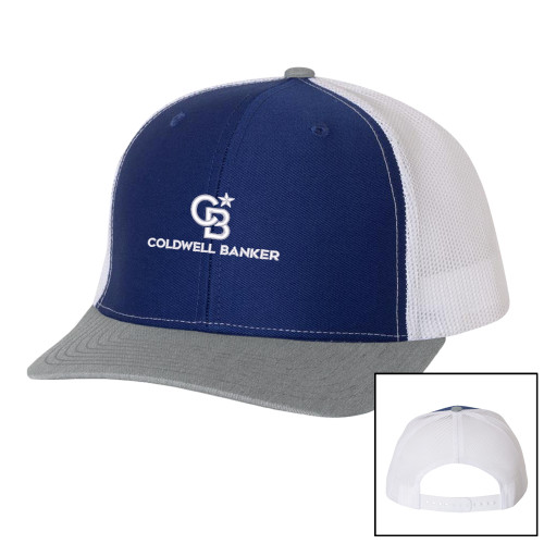 Richardson Royal/White/Heather Trucker Hat-Monogram Vertical Single