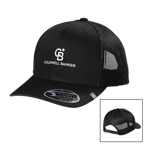 TravisMathew Black Trucker Cap-Monogram Vertical Single