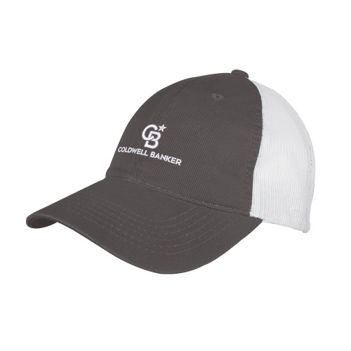 Charcoal/White Mesh Back Unstructured Low Profile Hat-Monogram Vertical Single