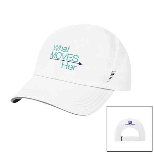 Womens White Performance Cap-What Moves Her