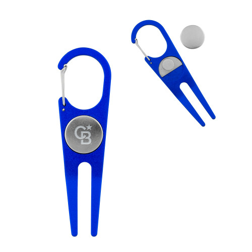 Blue Aluminum Divot Tool/Ball Marker-Monogram Icon Engraved