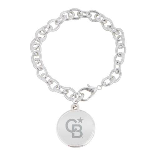 Silver Charm Bracelet with Round Charm-Monogram Icon Engraved
