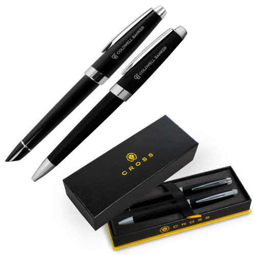 Cross Aventura Onyx Black Pen Set-Monogram Logo Flat Engraved