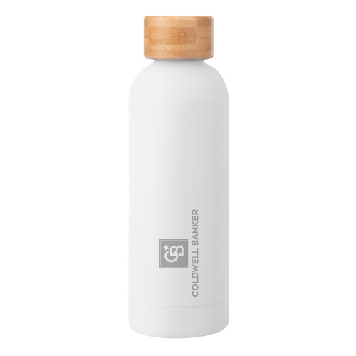 Blair White Stainless Steel Bottle w/ Bamboo Lid 17 oz-Framed Vertical Single Engraved