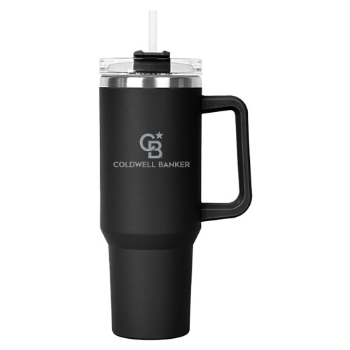 Hippo Black Mug & Straw Lid with Twist Closure 40 oz-Monogram Stacked Single Engraved