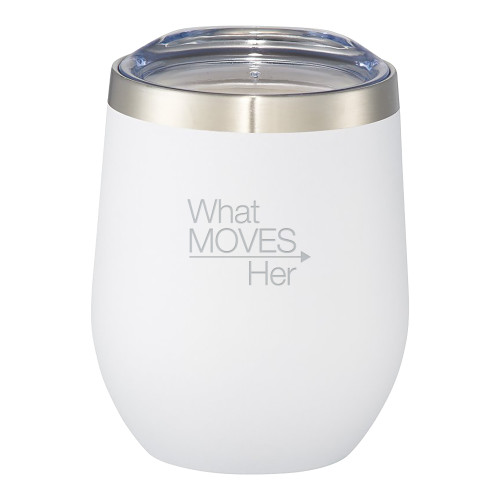 Anywhere Corzo Vacuum Insulated White Cup 12oz-What Moves Her Engraved