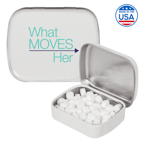 White Rectangular Peppermint Tin-What Moves Her