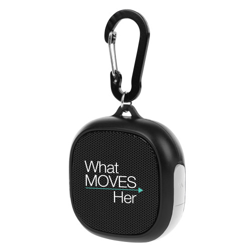 Black/White Waterproof Speaker w/ Carabiner-What Moves Her