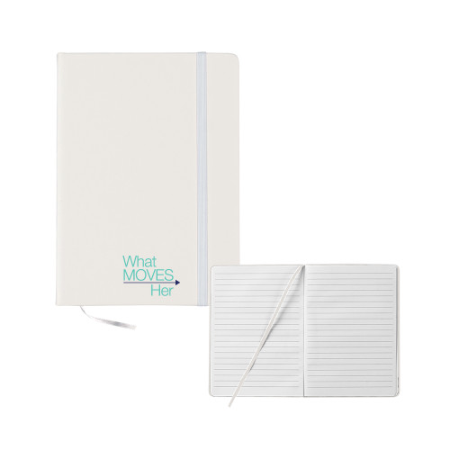 Anywhere 5x7 White Hard Cover Journal-What Moves Her