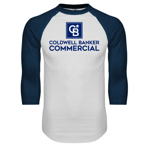 White/Navy Raglan Baseball T Shirt-Coldwell Banker Commercial