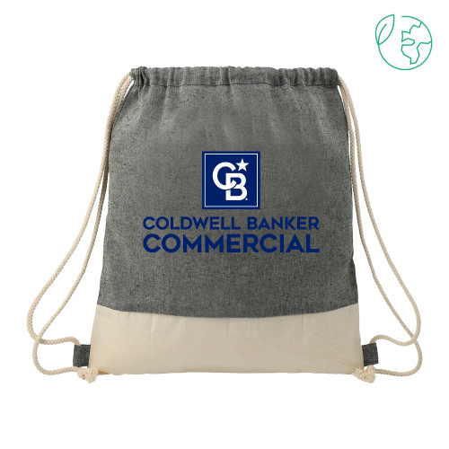 Split Recycled Cotton Natural/Black Drawstring Bag-Coldwell Banker Commercial