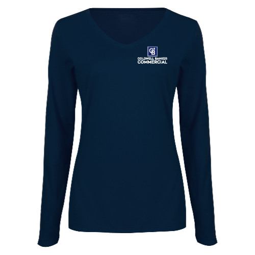 Womens Navy Long Sleeve V Neck Tee -Coldwell Banker Commercial