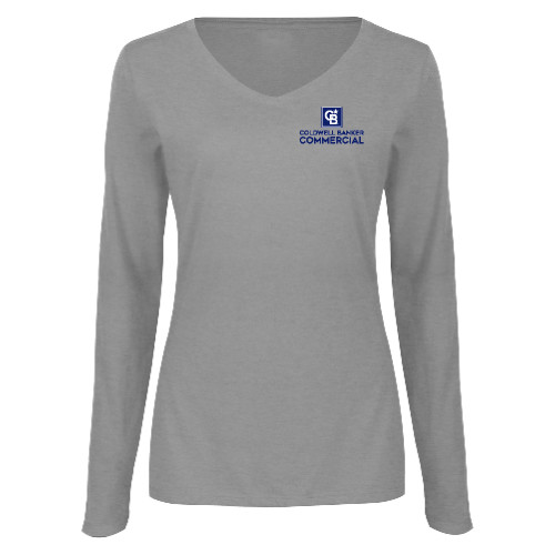 Womens Grey Long Sleeve V Neck Tee -Coldwell Banker Commercial
