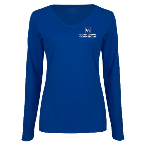 Womens Royal Long Sleeve V Neck Tee -Coldwell Banker Commercial