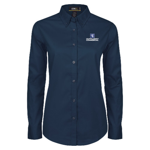 Womens Navy Twill Button Down Long Sleeve -Coldwell Banker Commercial