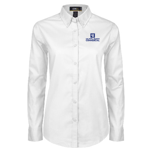 Womens White Twill Button Down Long Sleeve-Coldwell Banker Commercial