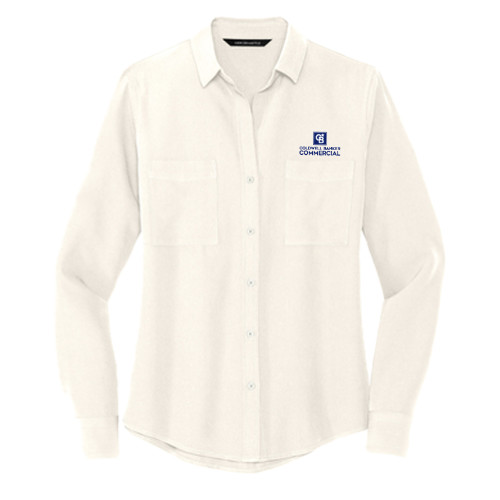 Mercer + Mettle Womens Ivory Crepe Long Sleeve Camp Blouse-Coldwell Banker Commercial