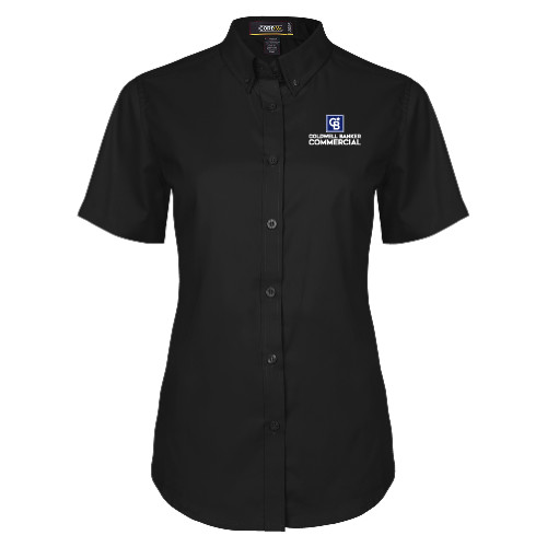 Womens Black Twill Button Up Short Sleeve-Coldwell Banker Commercial