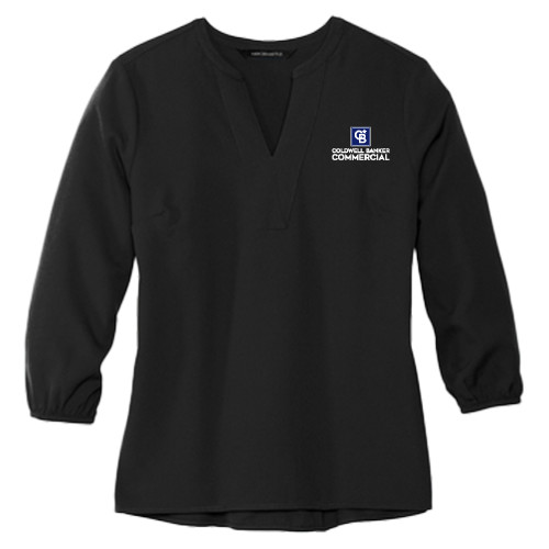 Mercer + Mettle Womens Black 3/4 Sleeve Crepe Blouse-Coldwell Banker Commercial