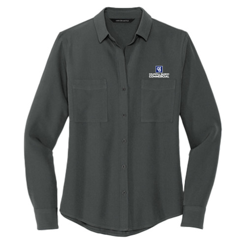 Mercer + Mettle Womens Grey Crepe Long Sleeve Camp Blouse-Coldwell Banker Commercial