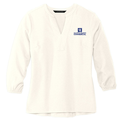 Mercer + Mettle Womens Ivory 3/4 Sleeve Crepe Blouse-Coldwell Banker Commercial