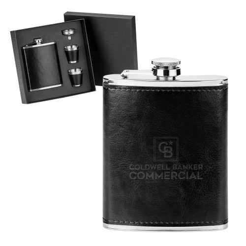 Fabrizio 4 Piece Black Flask Set-Coldwell Banker Commercial Engraved