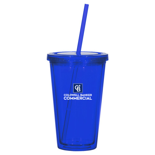 Madison Double Wall Blue Tumbler w/Straw 16oz-Coldwell Banker Commercial Stacked