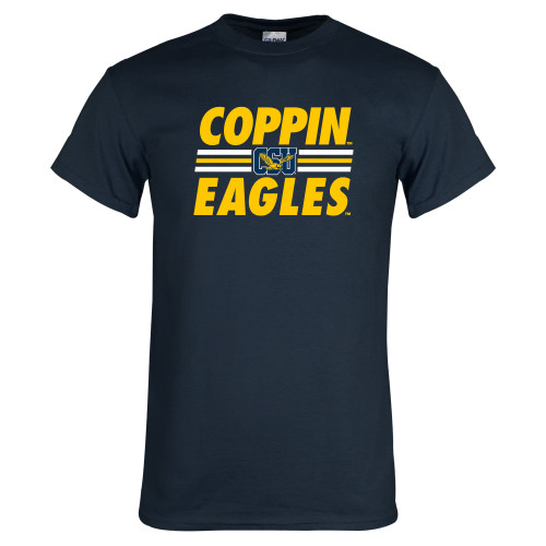  Navy T Shirt - Coppin Eagles Stacked w/ Stripes