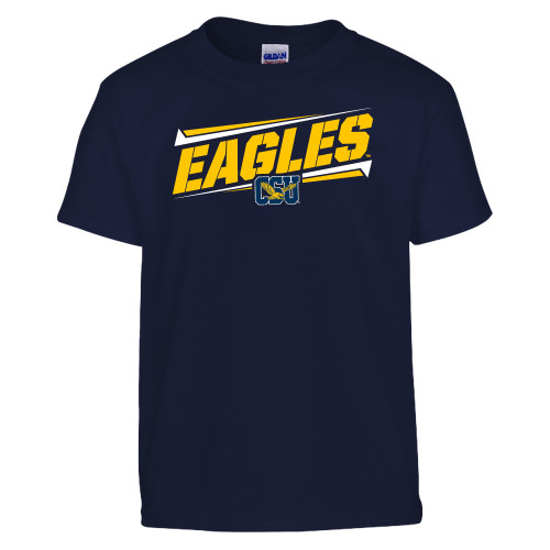  Youth Navy T Shirt - Slanted Eagles w/ Logo