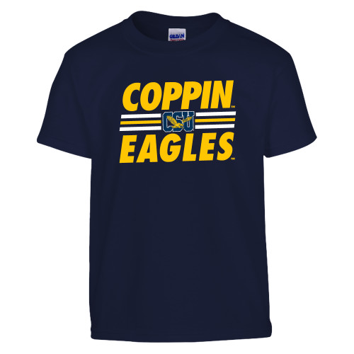  Youth Navy T Shirt - Coppin Eagles Stacked w/ Stripes