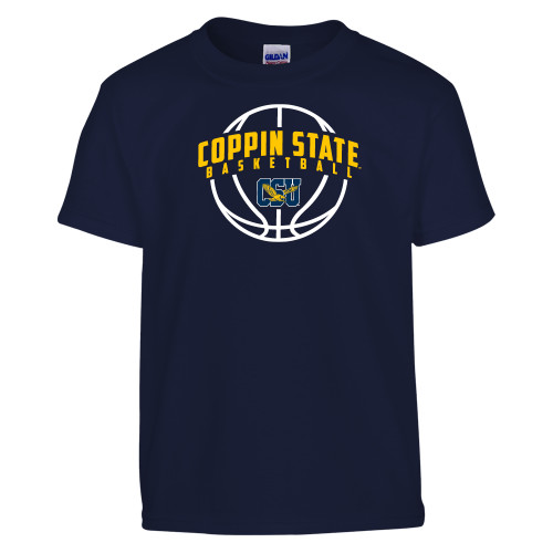  Youth Navy T Shirt - Coppin State Basketball Arched w/ Ball