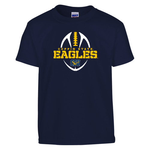  Youth Navy T Shirt - Coppin State Eagles Football Vertical