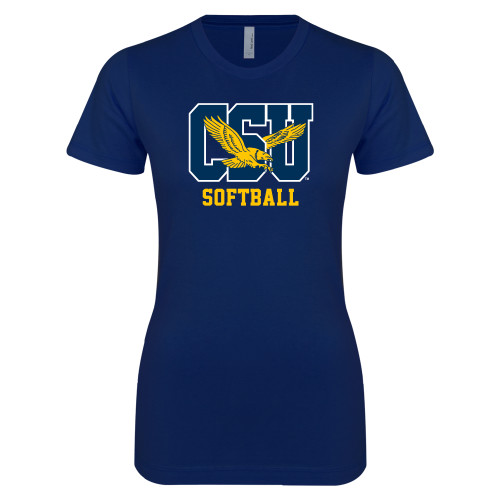  Next Level Womens Navy Boyfriend Tee - Softball