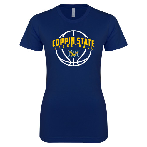  Next Level Womens Navy Boyfriend Tee - Coppin State Basketball Arched w/ Ball
